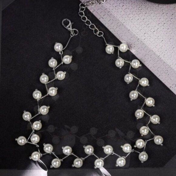 "Under the Sea" Pearl Choker Silver/Gold Necklace - Picture 6 of 7